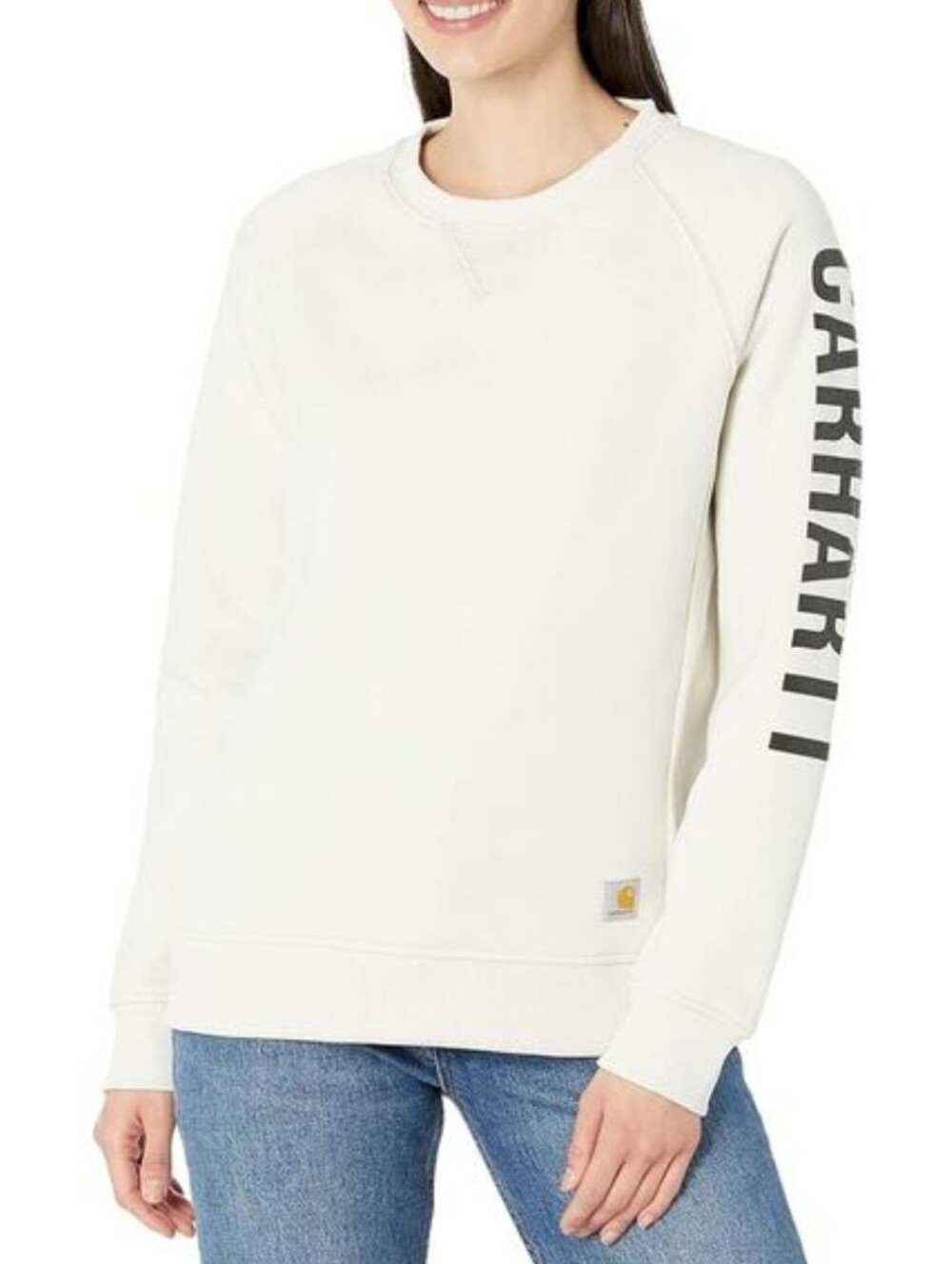 CARHARTT Relaxed Fit Off White Logo Sleeve Graphic Sweatshirt NWOT